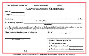 Kansas Acknowledgment Notarial Certificate Pad