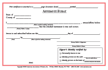 Kansas Affidavit/Jurat Notarial Certificate Pad
