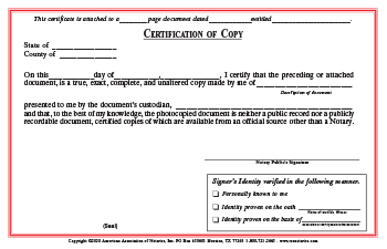 Kansas Certified Copy Notarial Certificate Pad