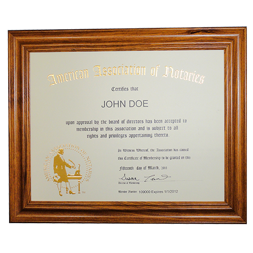 AAN Membership Certificate Frame - Kansas